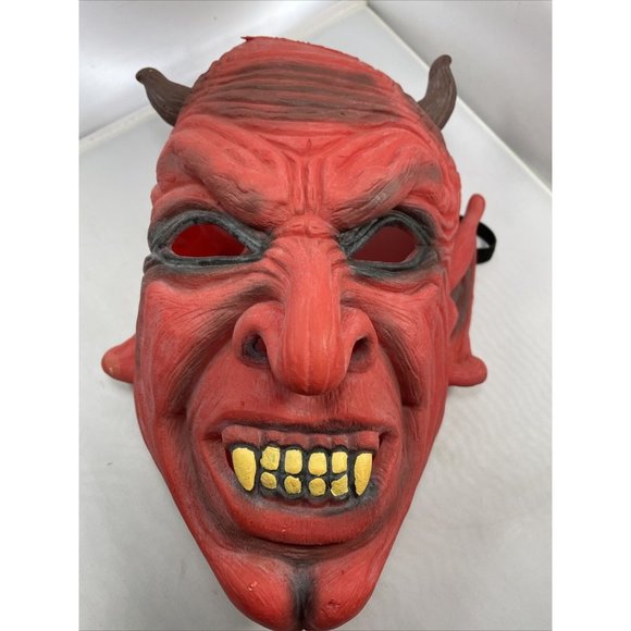 Red Scary Devil Horn Rubber Adult Cosplay Halloween Costume Party Mask - Picture 2 of 12